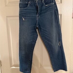 Dark Wash Distressed Straight-Leg Jeans